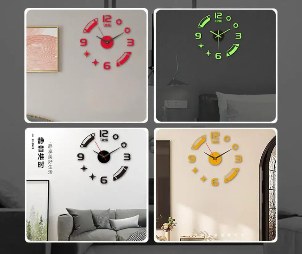 3D-Wanduhr, rahmenlos, Acryl, DIY, digitale Uhr, Wandaufkleber, Stummschaltung, Uhr für Wohnzimmer, Schlafzimmer, Büro, Wanddekoration