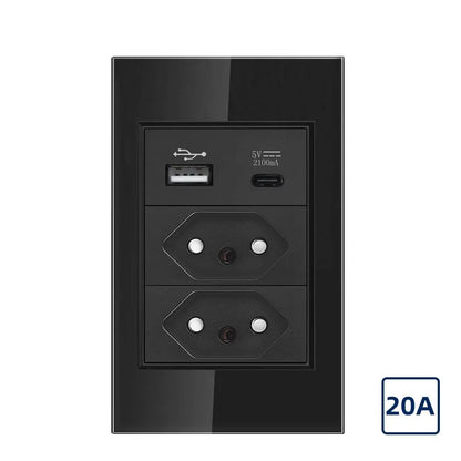 10A/20A Brasilien-Buchse mit USB Typ-C 5V 2100mA, 118*72mm gehärtete Glasscheibe.