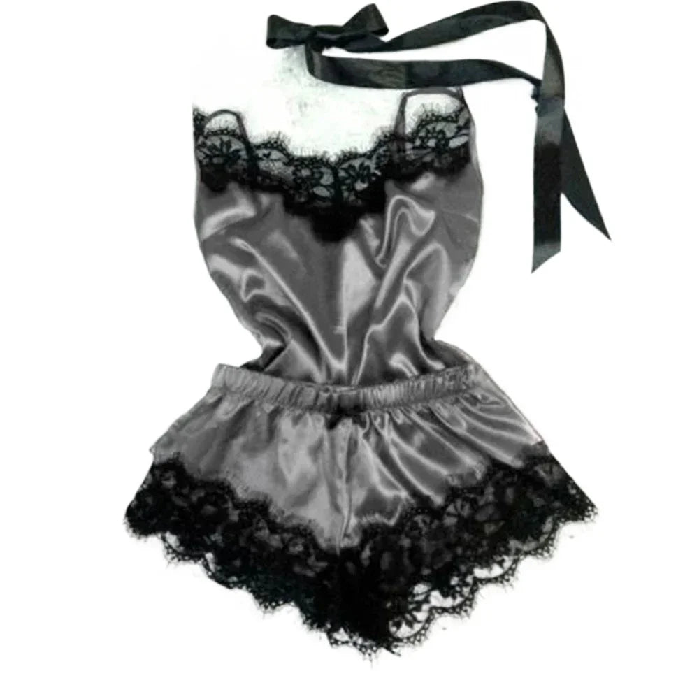 Sommer-Pyjama-Set aus Spitze und Seide für Damen, Nachtwäsche, sexy Dessous, Cami-Top und Shorts-Sets, bequeme, lässige Pyjamas.