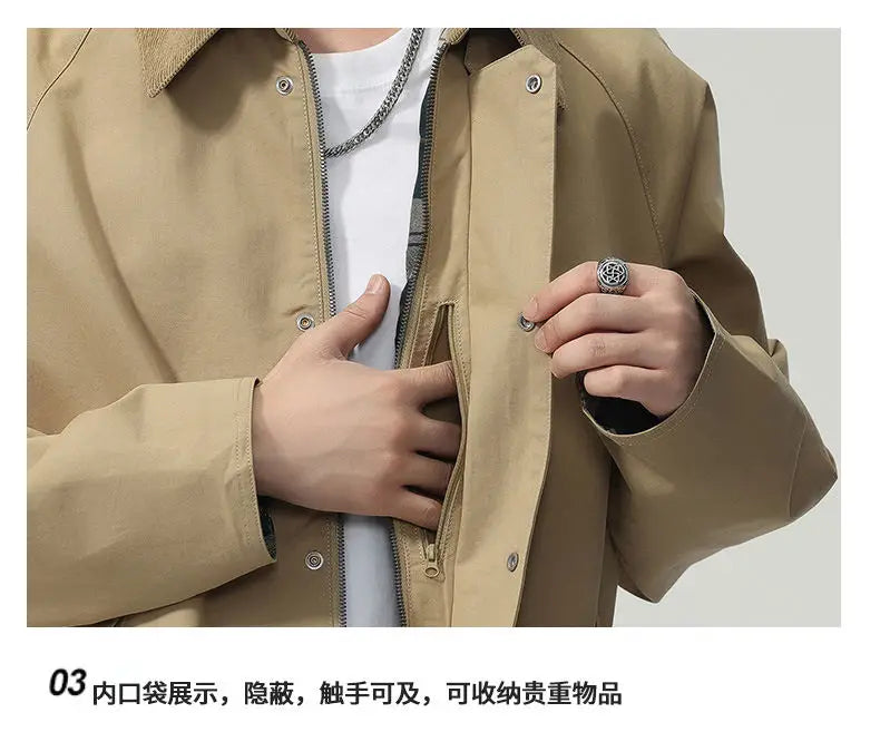 Lapel Jacket Men Spring Autumn Japanese Korean Streetwear Fashion Loose Casual Vintage Cargo Jacket Coat Outerwear