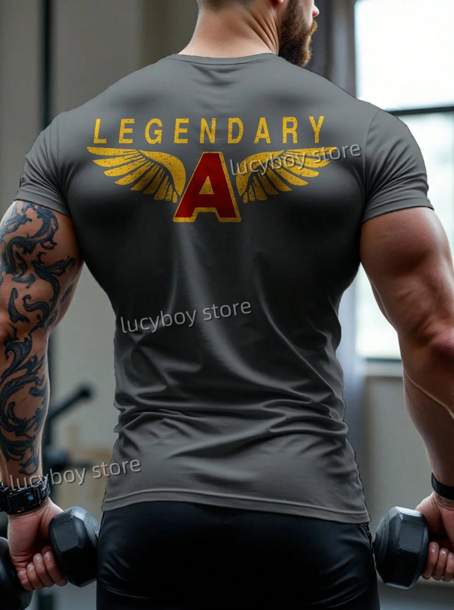 2025 LEGENDARY print Mens Gym Muscle power Training T Shirt Sports Jogging Short Sleeve TeesRunning  Men Oversized Clothing Tops.