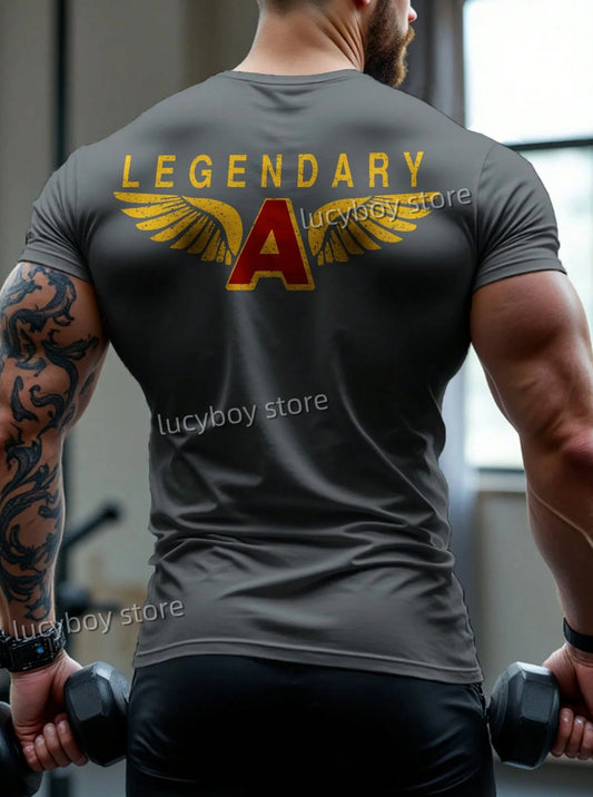 2025 LEGENDARY print Mens Gym Muscle power Training T Shirt Sports Jogging Short Sleeve TeesRunning  Men Oversized Clothing Tops.