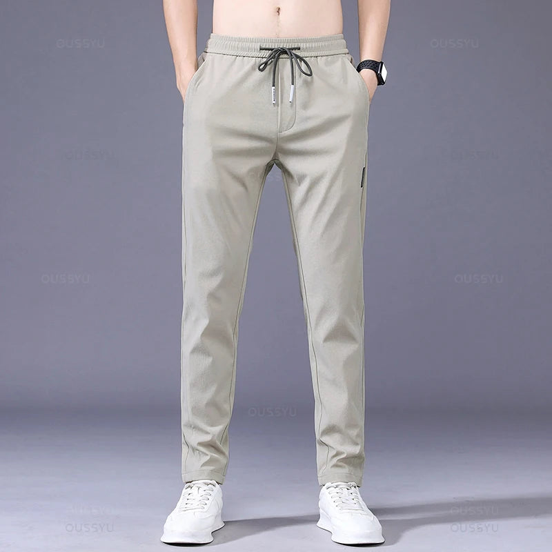 OUSSYU Brand New Spring Summer Men's Casual Pants Slim Pant Straight Thin Trousers Male Fashion Stretch Khaki Jogging 28-38