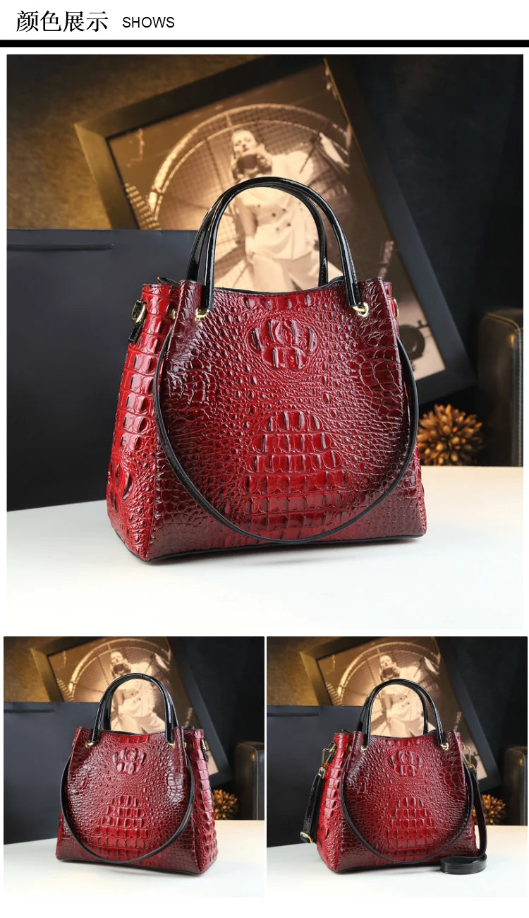 Genuine Leather Women Handbags New Tote Bag Fashion Crocodile Print Bucket Bag Retro Shoulder Messenger Bags Trend 2025.