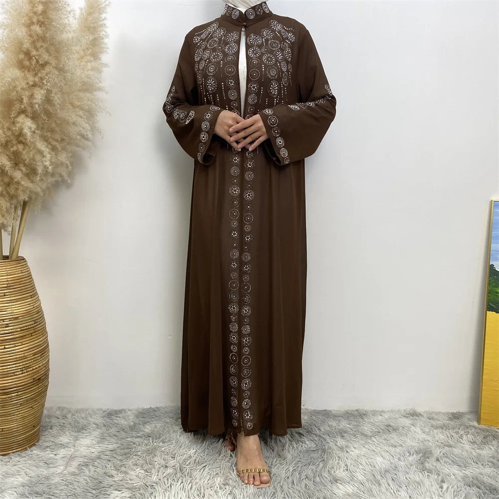 Luxury Diamonds Kimono Open Abayas for Women Muslim Dress Morocco Kaftan Dubai Turkey Party Gown Kebaya Islam Jalabiya Ramadan