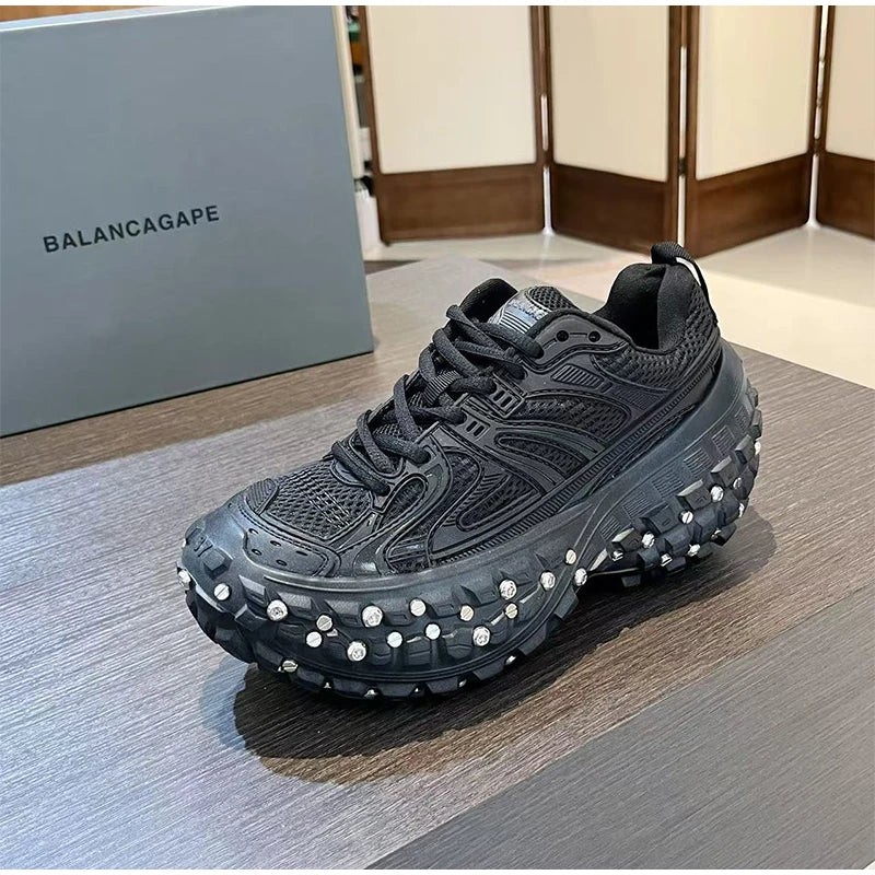 Fashion Brand Men's Or Women's Thick-soled Sports Shoes 2025 Spring New Rivet Design Couple Sports Shoes Breathable Casual Shoes