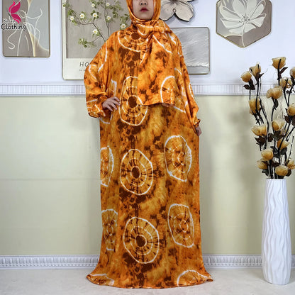 2025 New Muslim Abayas For Women Ramadan Prayer Garment Dubai Middle East Femme Robe Cotton Loose African Dress Turban Attached