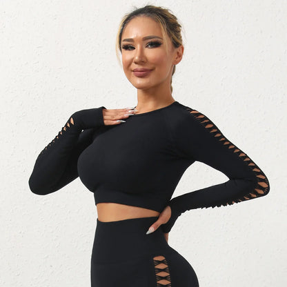 Hohe Taille, ausgehöhlte Yogahose, leichte, atmungsaktive Fitness-Sport-Leggings, Bauchkontrolle, Po-Lifting, Damenhose