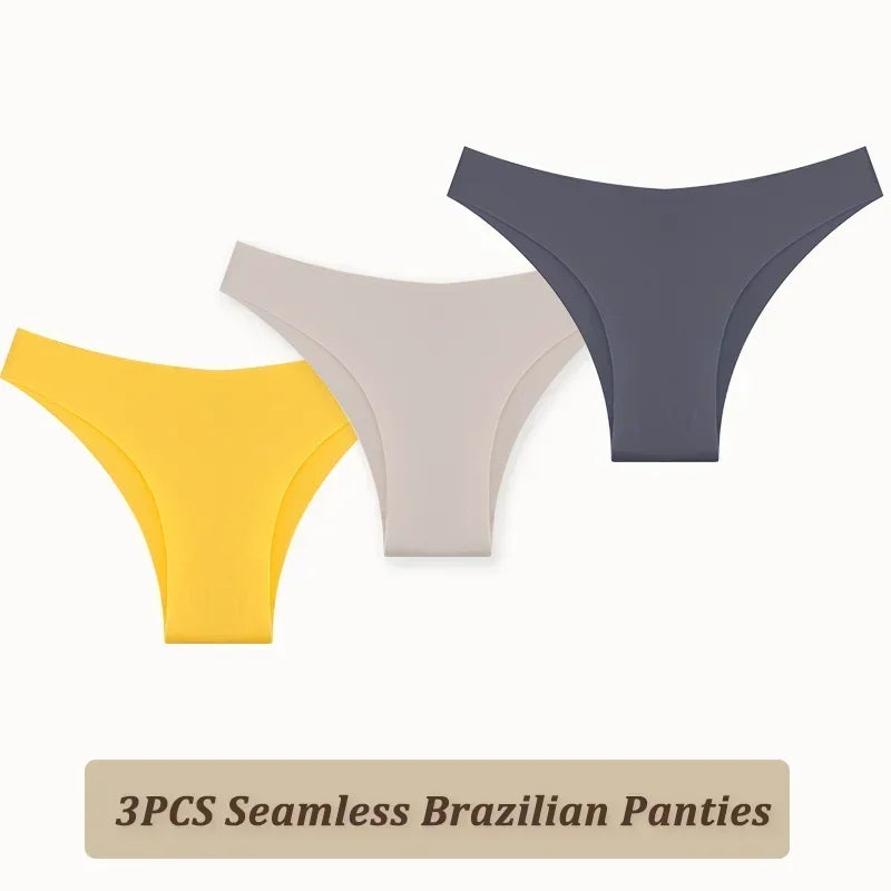 3PCS Women Seamless Brazilian Panties Ultra-thin Maillard panties Ice Silk Underwear Sexy Panty Low Waist G-string Female Solid.