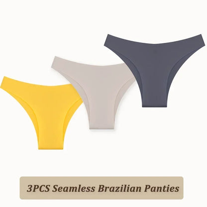 3PCS Women Seamless Brazilian Panties Ultra-thin Maillard panties Ice Silk Underwear Sexy Panty Low Waist G-string Female Solid.
