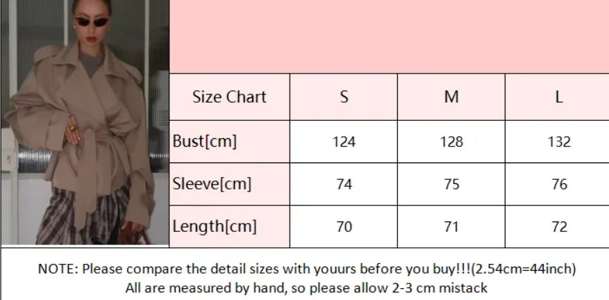 2025 Women Fall Lace-up Cropped Trench Coat Fashion Lapel Long Sleeves Wide Shoulder Windbreaker Jacket Commuting Daily Jackets.