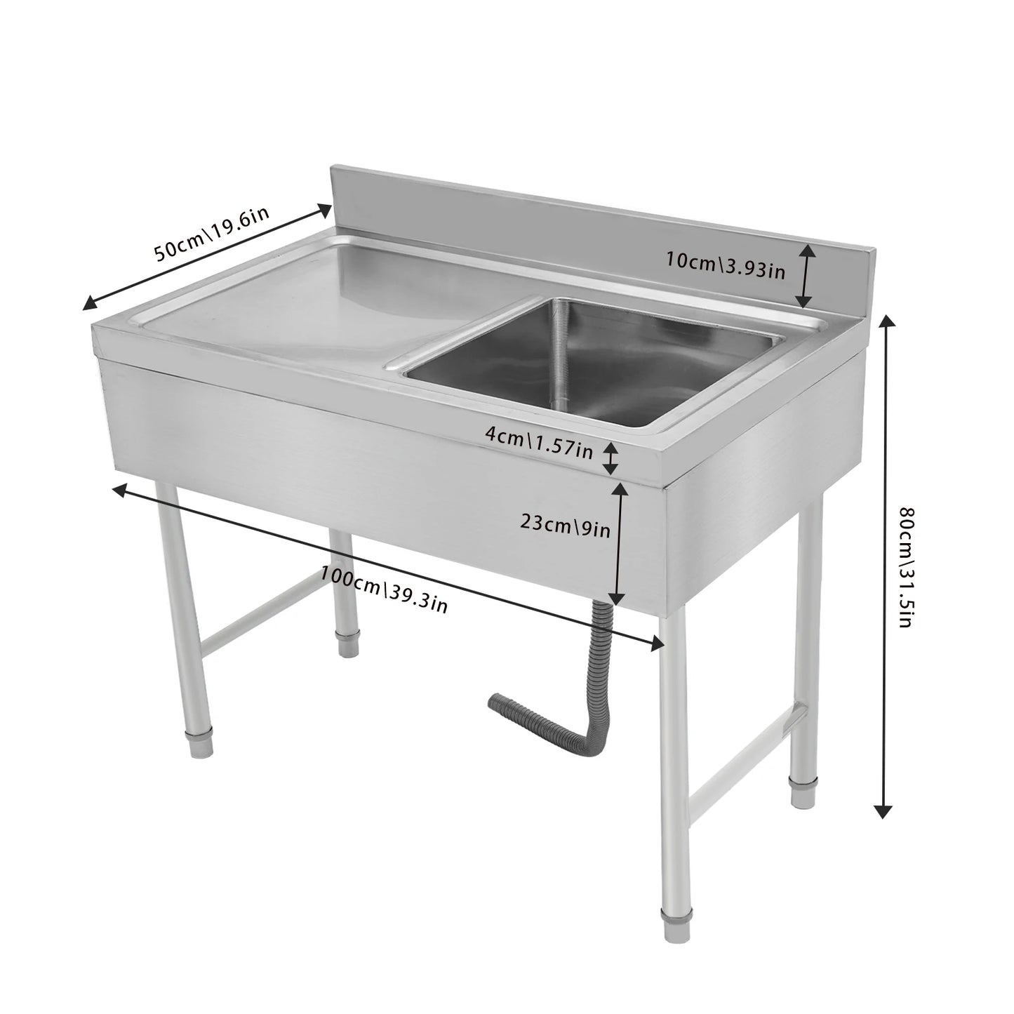 Freestanding Stainless Steel Sink Commercial Restaurant Sink Outdoor Sink for Homes Bathrooms Farms Backyards Garages