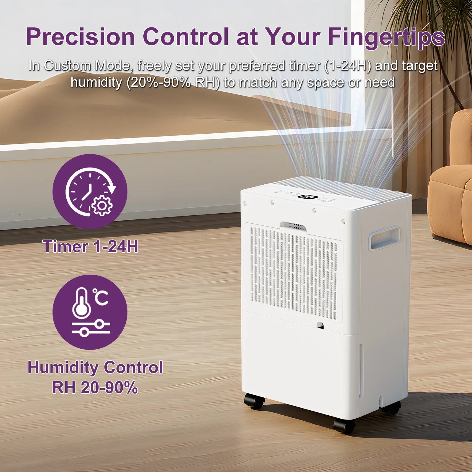 LOEFME Electric Dehumidifier 8 L/Day 40 dB Quiet for 30 m² Room with 1.5L Tank and LED Display 3 Mode Portable Room Dehumidifier.