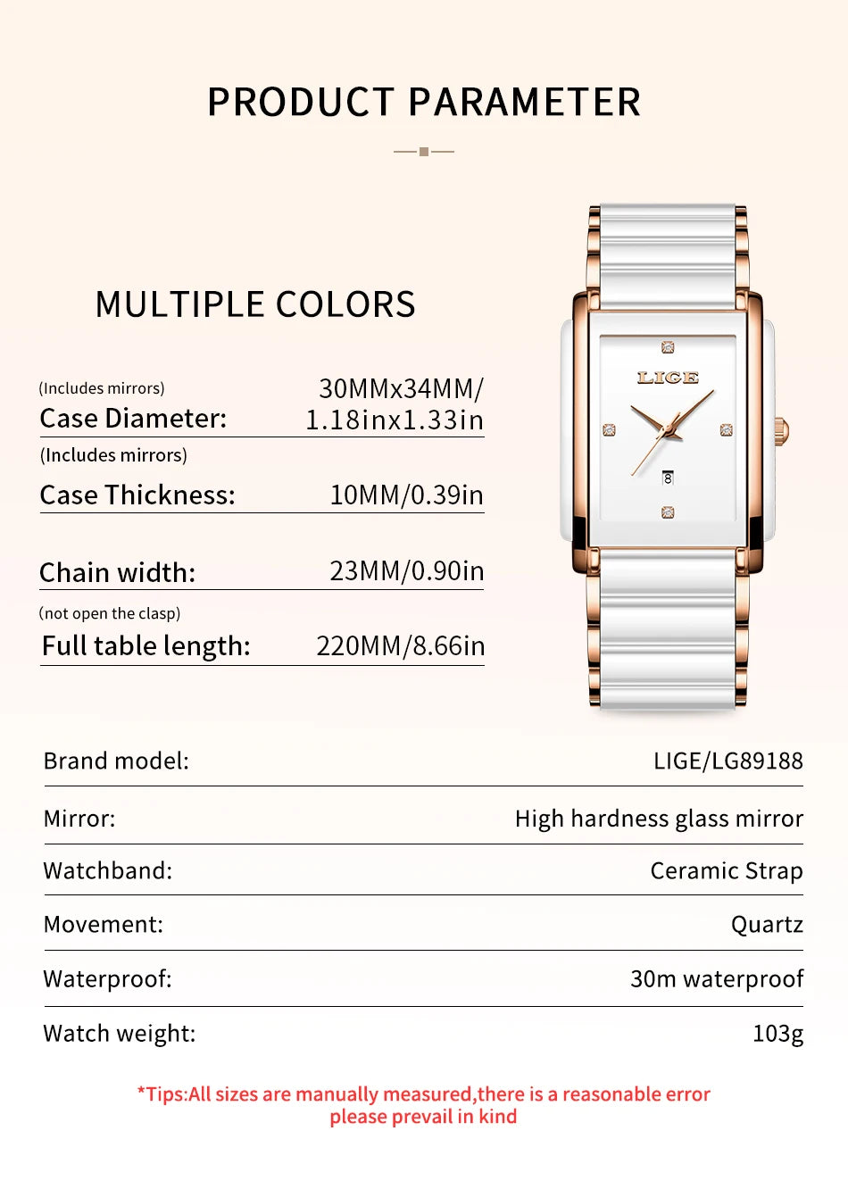 LIGE Fashion Square Quartz Woman Watches Ceramics Elegant Simple Diamond Auto Date Romantic Birthday Gift Leisure Wristwatch New.