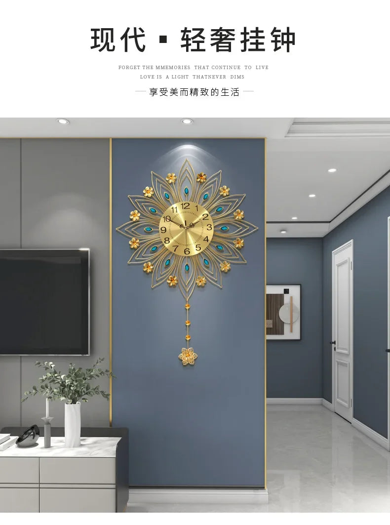 2024 heiß verkaufen Licht Luxus Eisen Kunst Atmosphäre High-End einfache Pfau Wanduhr Mode Wohnzimmer Uhr nach Hause Wandbehang