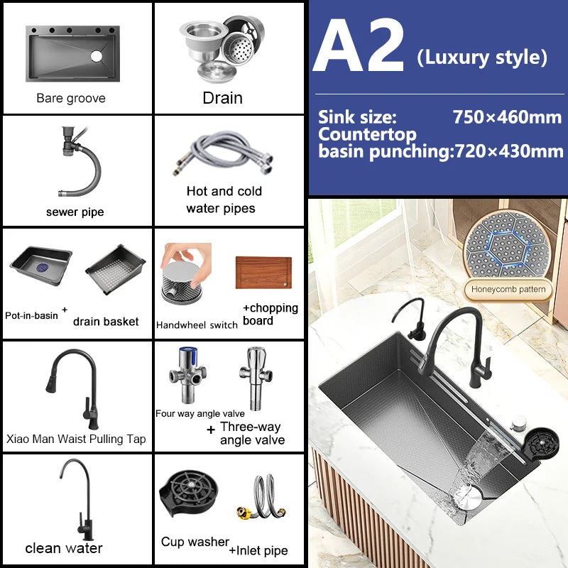 Waterfall Sink Large Single Slot Stainless Steel Kitchen Sink Embossed Washbasin Under The Basin Installation For Kitchen