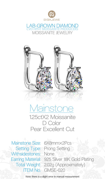 GIGAJEWE Moissanite D Color VVS1 Total 2.5ct 925 Silver Drop Earring 18K Gold Plated Diamond Test Passed Jewelry Woman Girl Gift.