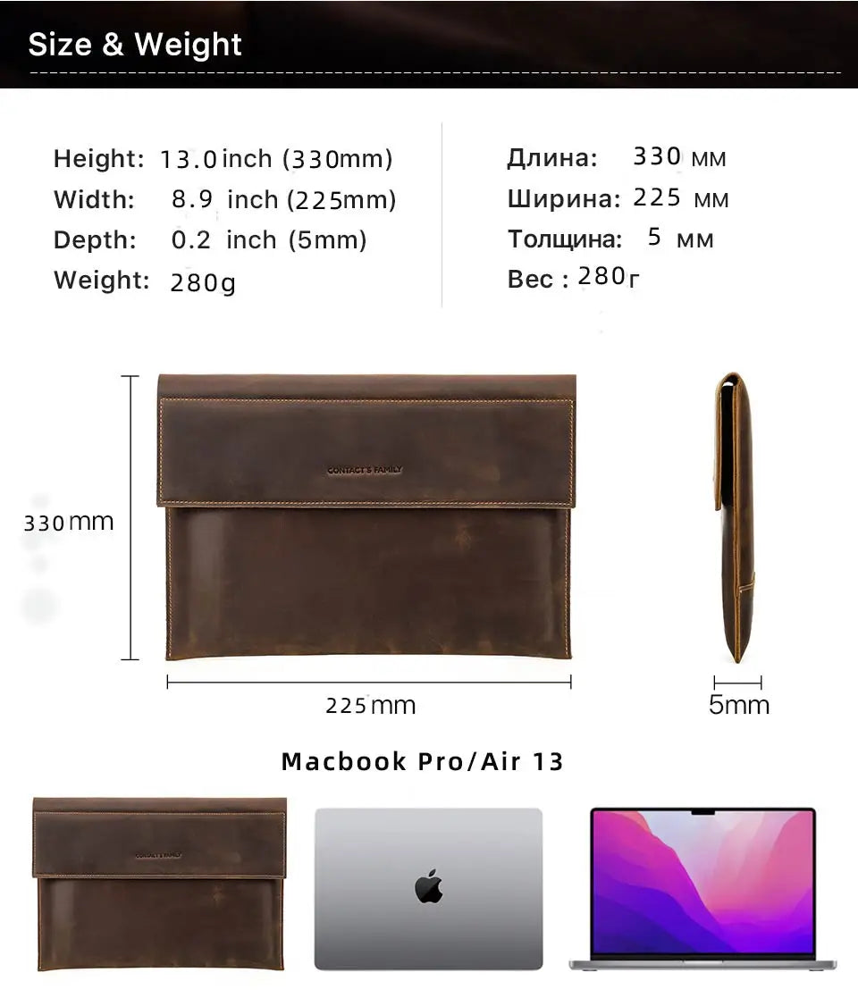 Genuine Leather Laptop Case For Macbook Air 13 M1 M2 M3 M4 Macbook Pro 14 15 16 Sleeve Cover Men Notebook Computer Carrying Bag.