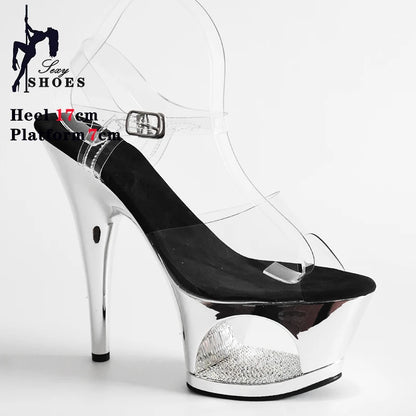 17CM Slim Heels Sandals Hollow Waterproof Platform Heels Korean Edition 2024 Summer Super High Heel Women Shoes Pig Split Insole.