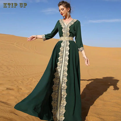 Abaya Marokkanisches Dubai-Kaftan-langes Kleid für muslimische Frauen, Ramadan, Arabisch, Luxus-Stickerei-Spitze, Hochzeitskleid, islamisches Ne.