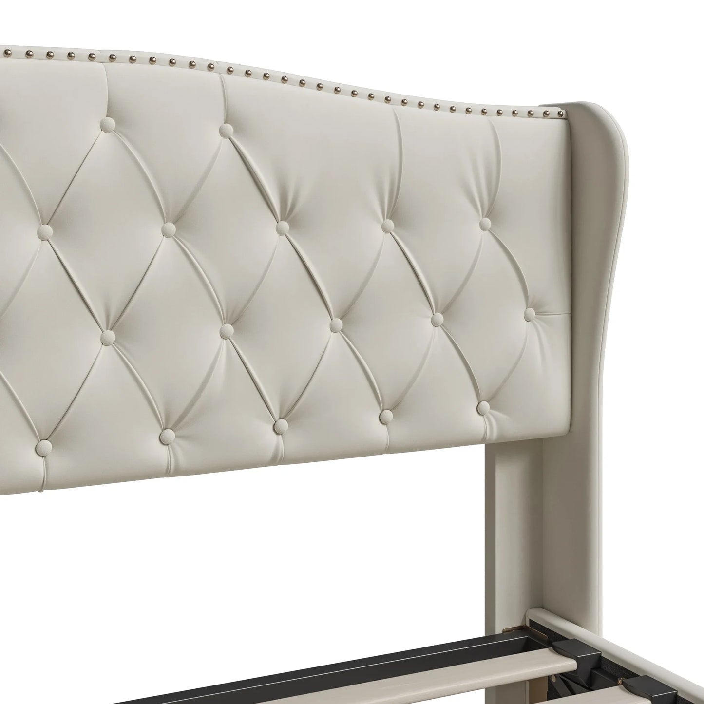 Lazyspace Samt gepolsterter Bettrahmen mit Lattenrost, hydraulisches Bett mit Stauraum, modernes Doppelbett mit Nietenverzierung