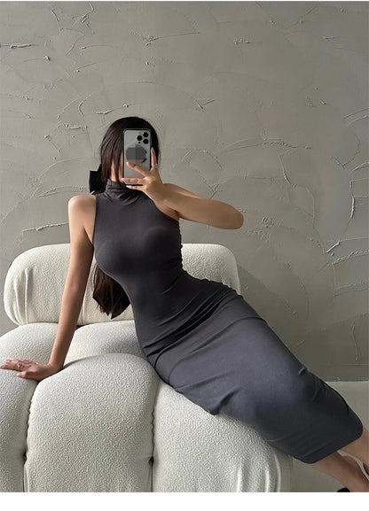 Rot Dünne Sexy Rollkragen Midi Kleid Frauen Abend Party Damen Elastische Hüfte Wrap Elegante Bodycon Kleider Y2k Kleidung