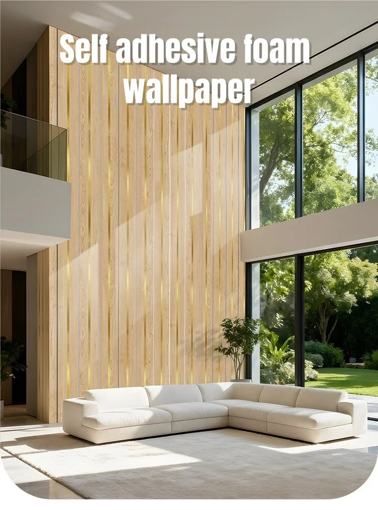 Foam Wallpaper Wall Panel with Gold Studded for Kitchen Backsplash Bathroom Waterproof Aluminum Foil Bottom Stripe Wall Stickers
