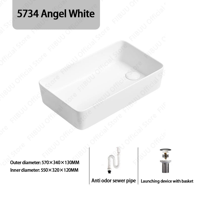 Rechteckiges silbergraues Porzellan-Keramikgefäßwaschbecken über der Theke, Toilette, Badezimmer-Schminktisch, Waschbecken, glasiertes weißes Waschbecken