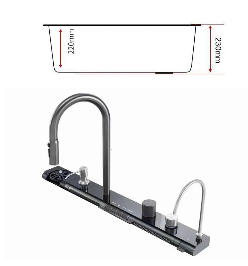 Blue Whale Arowana Multifunctional Kitchen Sink Single Bowl Nano Black Honeycomb LED Digital Display Stainless Steel for Home