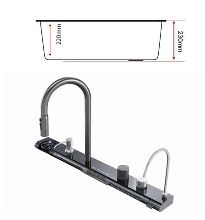 Blue Whale Arowana Multifunctional Kitchen Sink Single Bowl Nano Black Honeycomb LED Digital Display Stainless Steel for Home