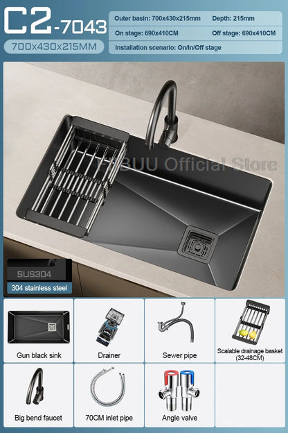 304 Stainless Steel Kitchen Sink Single Bowl Thickened Material Undermount Basin Vegatable Workstation With Drain Accessories