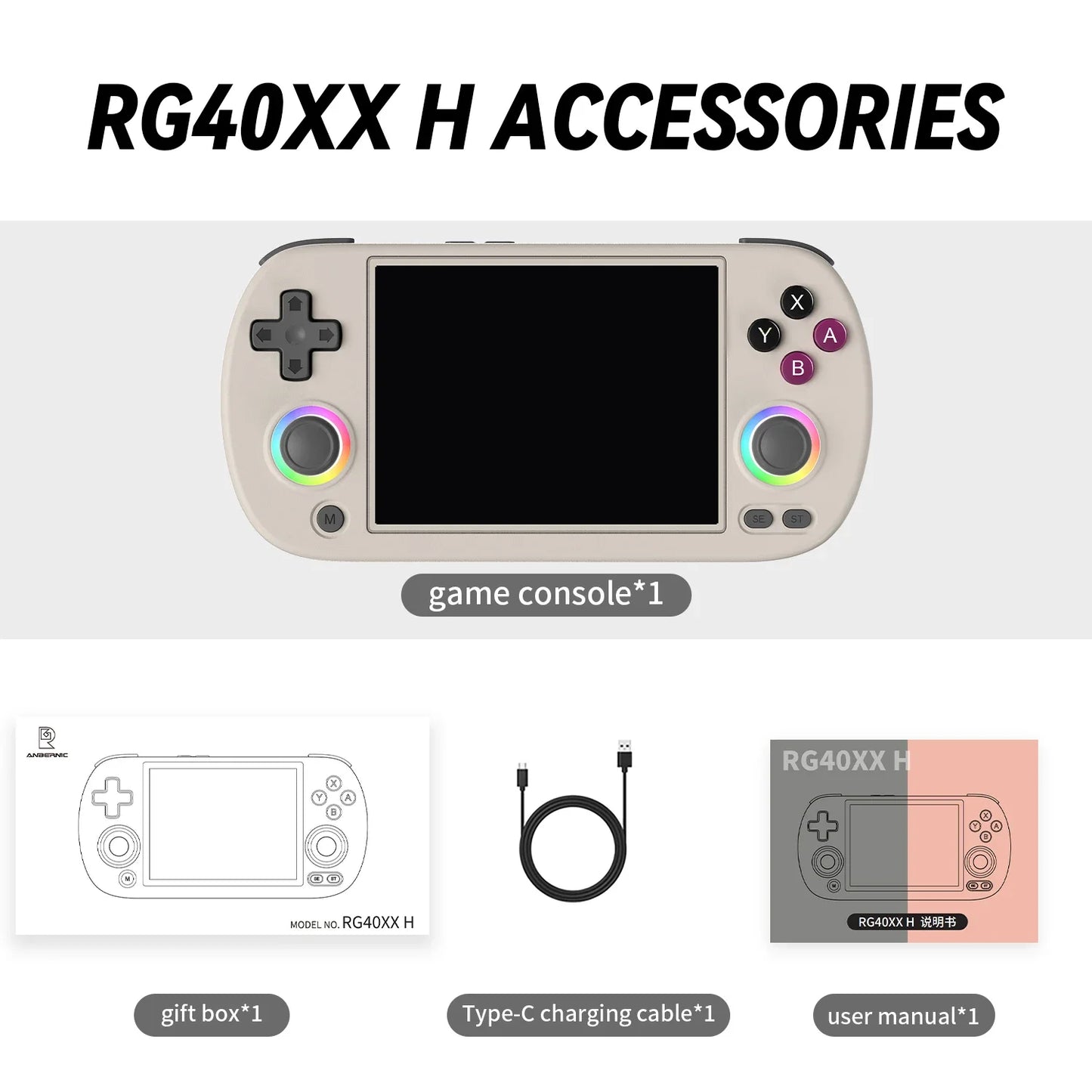 ANBERNIC RG40XX H Retro Handheld Game Console 64 Bit 4.0 Inch IPS Screen Linux WIFI Bluetooth HDMI Output Video Game Player.