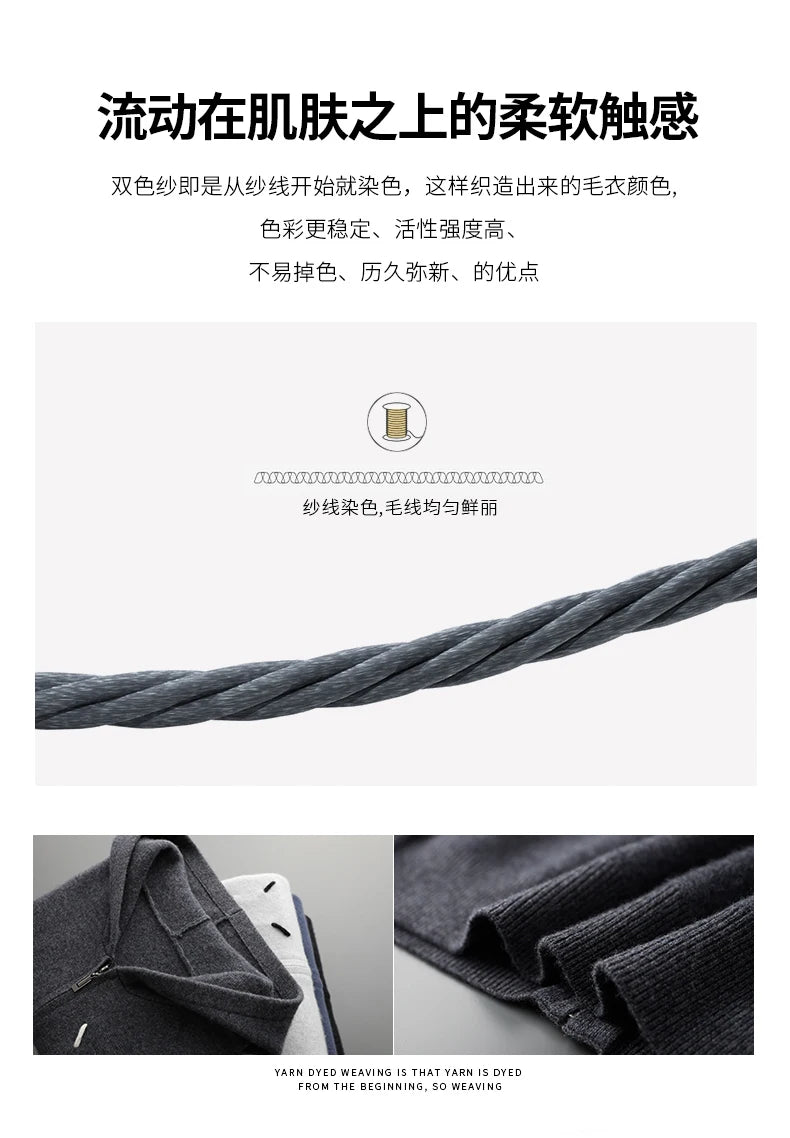 Men's 100% Cashmere Sweater Zipper Hooded Cardigan Warm Air Layer Thickened Jacket Jacquard Casual Knitted Wool Sweater.