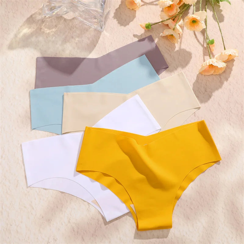 6PCS Women Seamless Panties Ice Silk Ultra Thin Briefs Sexy V Waist Underwear Female Breathable Lingerie Low Rise Underpants.