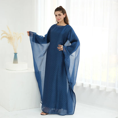 Eid 2 Piece Muslim Woman Set Diamonds Butterfly Abaya with Matching Inner Dress Dubai Luxury Kebaya Caftan Marocain Islam Outfit.