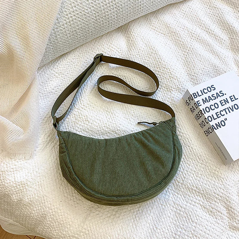 Solid Color Corduroy Women's Hobos Shoulder Bag Retro Casual Female Crossbody Bags Ladies Daily Travel Handbags Messenger Bag.