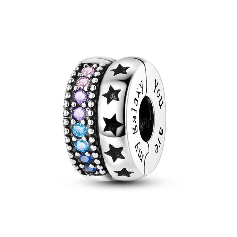 Silver Clasp 925 Sterling Silver CZ pave Clip Charms Daisy Beads Stopper Safety Chain fit Original Bangle Bracelet Jewelry Clip