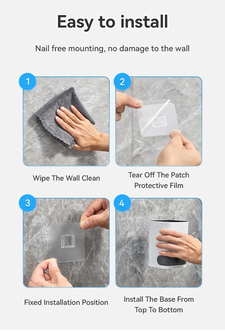 WORTHBUY Wandmontierte Toilettenbürste aus Kunststoff mit langem Griff und Halter, stanzfreie WC-Toilettenreinigungsbürste, Badezimmerzubehör