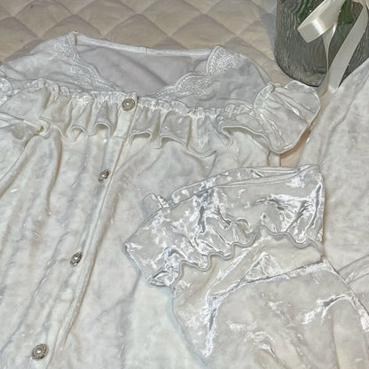 Soft Velvet Pajama Set Women Loose Home Wear Sleeping Velour Autumn Winter New Warm Sleepwear Female Nightie Ins Underwear.