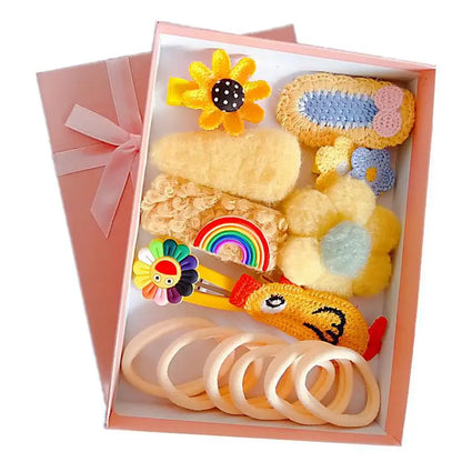 18 Pcs Hair Clip Set Cute Hair Accessories Girl Cartoon Hair Clip Headwear Bow Flower Animal Hairpin Hair Ring Box Not Included