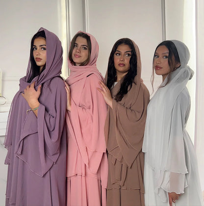 Eid Muslim Abaya for Women Chiffon 3 Layers Cake Party Cardigan Robe Jalabiya Dresses Ramadan Morocco Abayas Kaftan Vestidos.