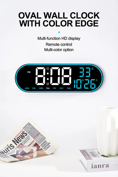15-Zoll-LED-Digital-Wanduhr, Schlummeruhr, Farbe, Außenrahmen, Temperatur, Datum, Wochenanzeige, Fernbedienung, elektronische Stummuhr