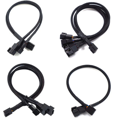 New 4 Pin Pwm Fan Cable 1 To 4/3/2/1 Ways Splitter Black Sleeved 27cm Extension Cable Connector Pwm Extension Cables.
