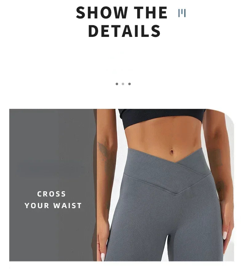 Sexy Slim Flared Pants Cross Waist Legging Women Seamless Gym Running Cycling Knit Yoga Stretch Butt Lift High Waist Pants.