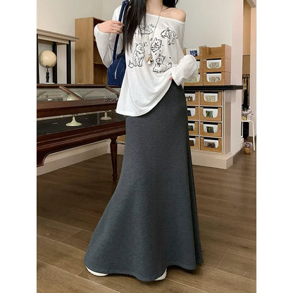 high quality Korean-style  trumpet skirt women waist fall  design knitted long skirt female.