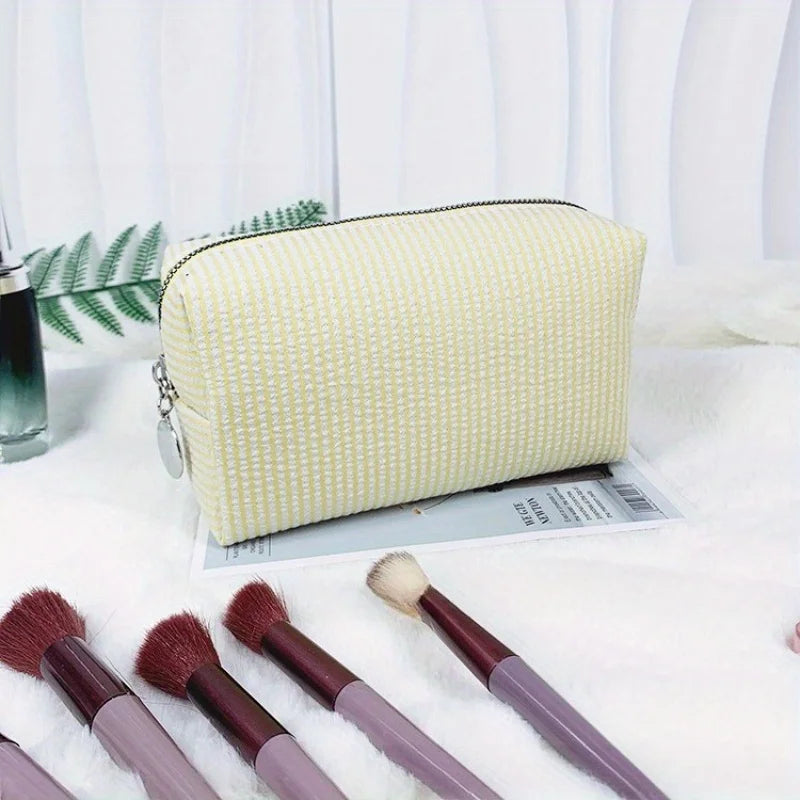 Custom Embroidered Striped Travel Toiletry Bag - Personalized Cosmetic Portable Polyester Storage for Travel School Dorm or Home.