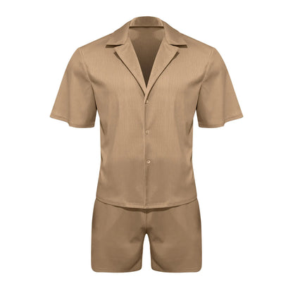 Men Sets Summer Casual Short-sleeved Shirt Shorts Fashion Striped Suit Male Two-piece Set Tracksuit Ropa Para Hombre.