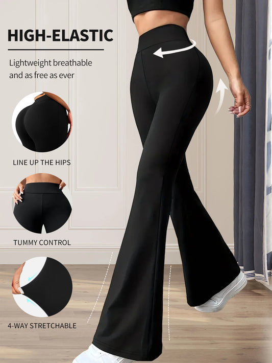 Eng anliegende Schlaghose für Damen im Frühling und Sommer mit hoher Taille, lange schwarze Hose mit schmalem Bein, dünne Hose mit weitem Bein für schlanke Frauen.