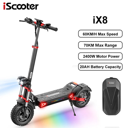 iScooter IX8 Foldable Electric Kick Scooter for Adults, 60km/h Speed, 2400W Power, 48V Voltage 20Ah Battery.