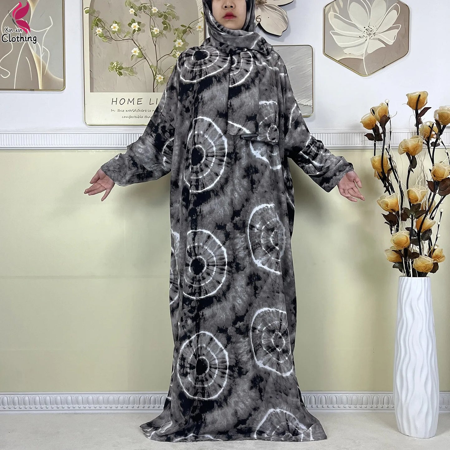 2025 New Muslim Abayas For Women Ramadan Prayer Garment Dubai Middle East Femme Robe Cotton Loose African Dress Turban Attached.